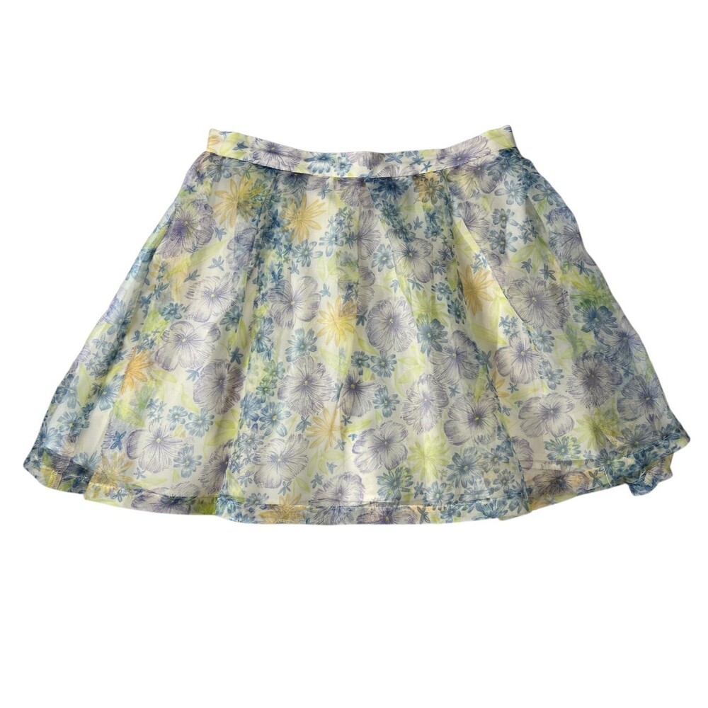 BCNU Floral Chiffon Pleated Mini Skirt Size L Springtime Coquette Cottage